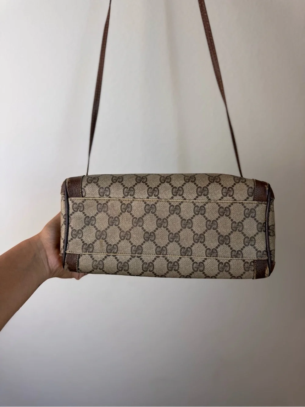 Vintage Gucci Brown & Beige GG Canvas Crossbody Bag